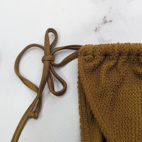 Good American Swim Bottom Women Bronze Brown Crinkle Tiny Ties Bikini - Picture 2 of 12
